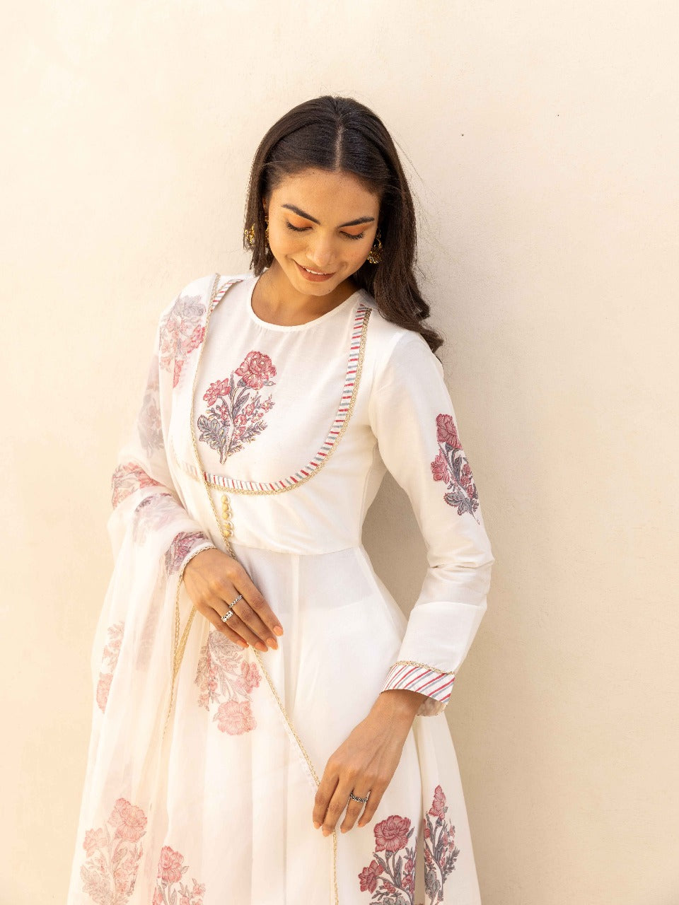 Blooming Grace Anarkali Set  Mint Green & Ivory White