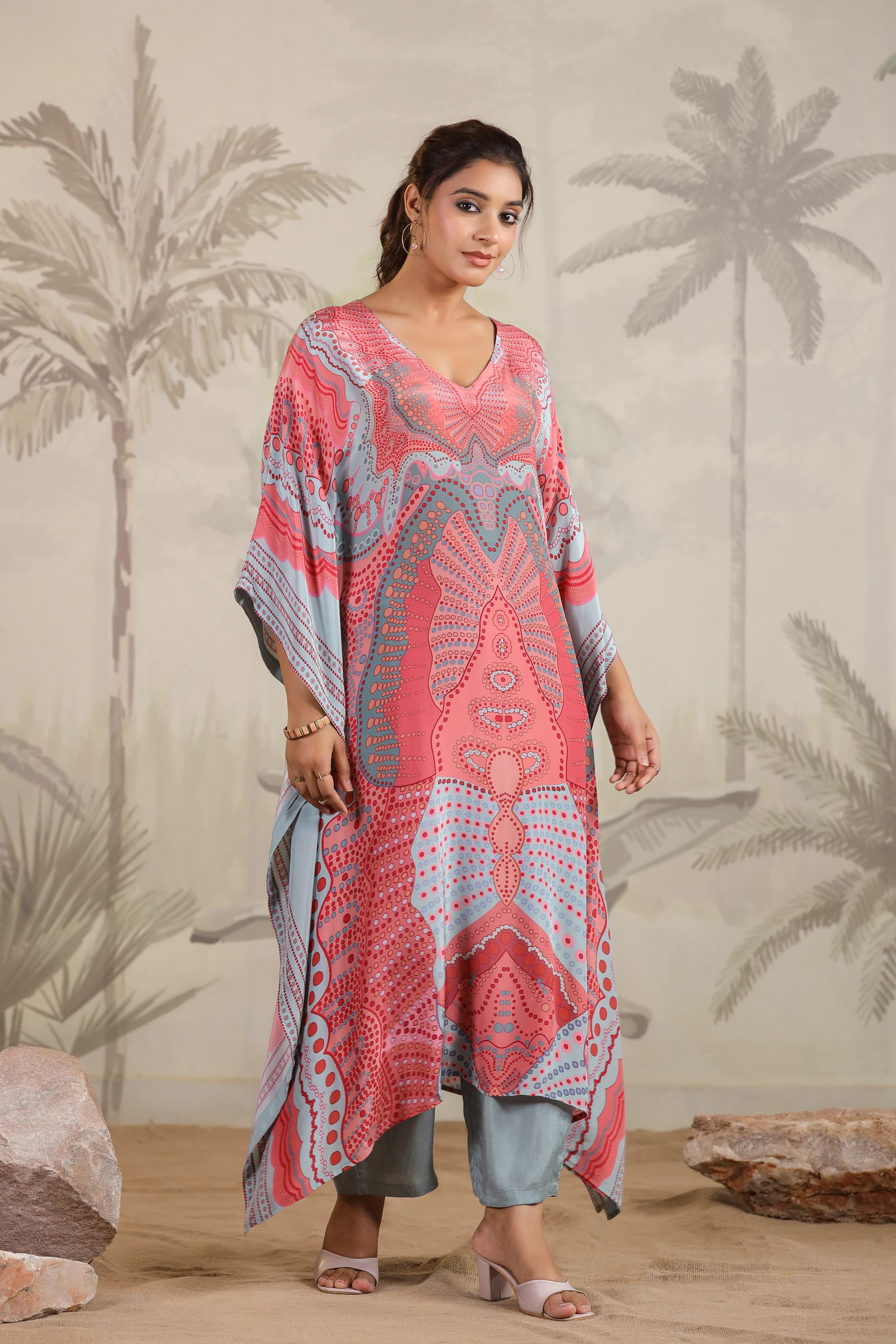 Pastel Blue Breeze Crepe Kaftan Set