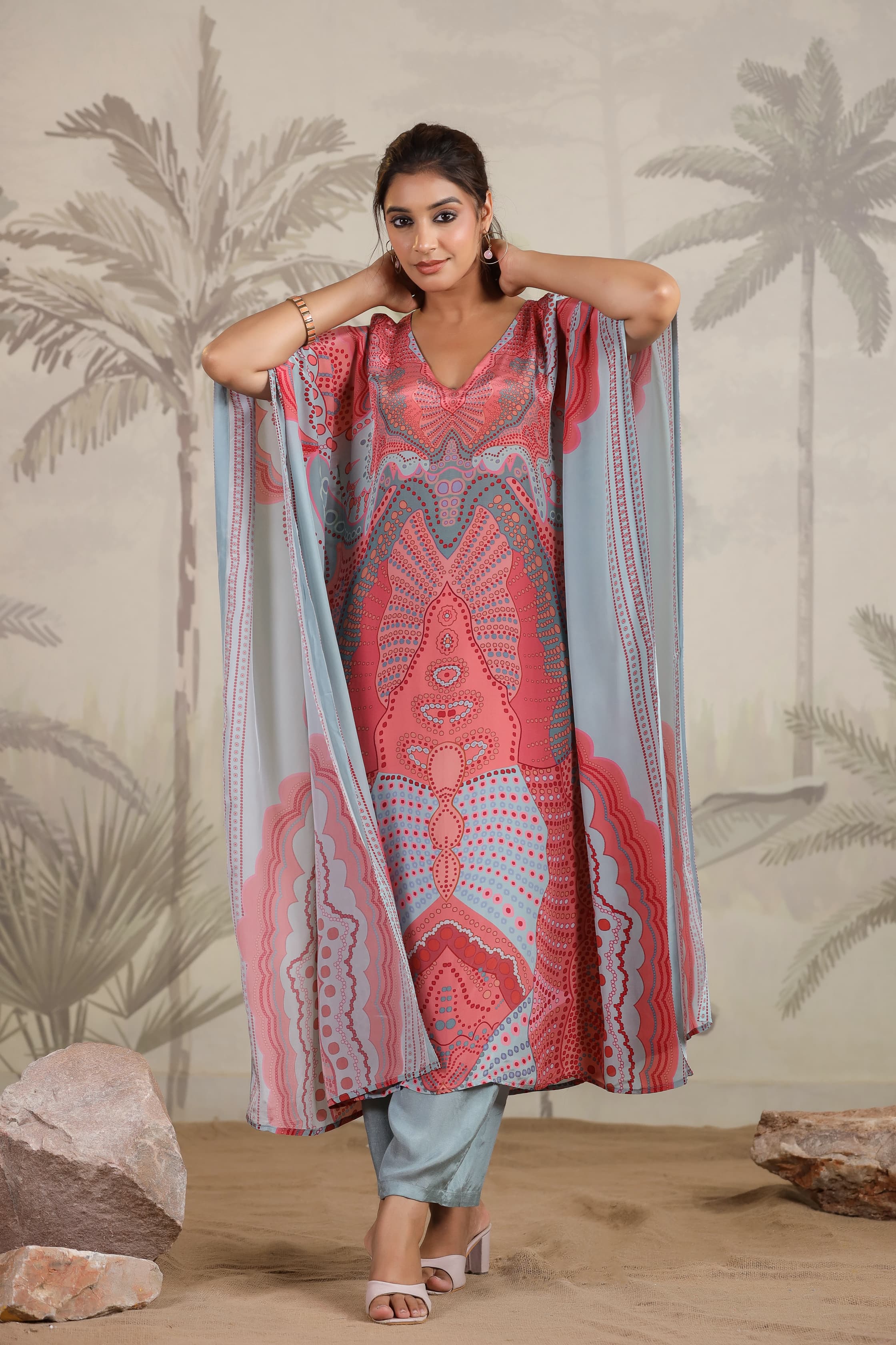 Pastel Blue Breeze Crepe Kaftan Set