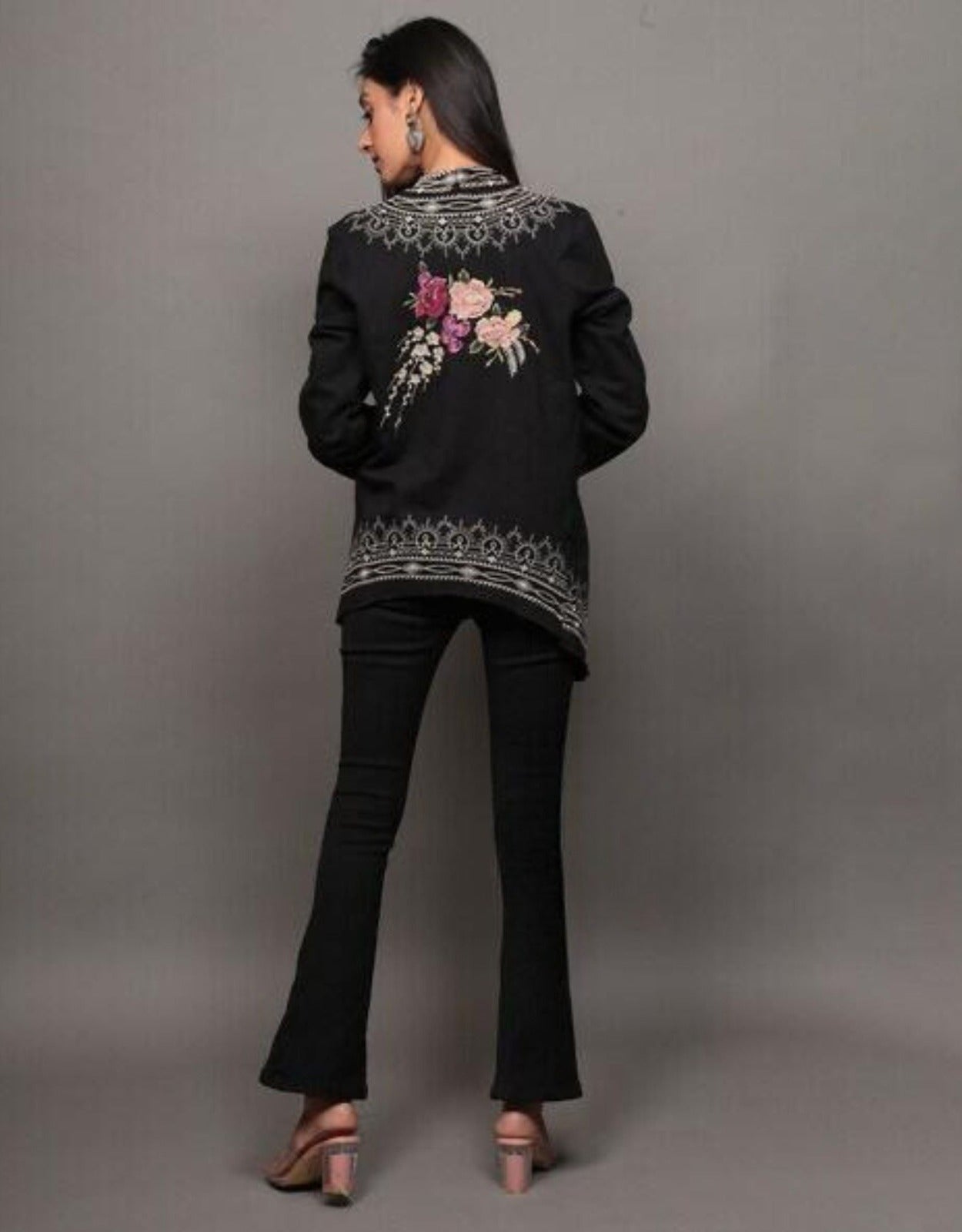 Women Cotton Embroidered Open Kimono Shrug