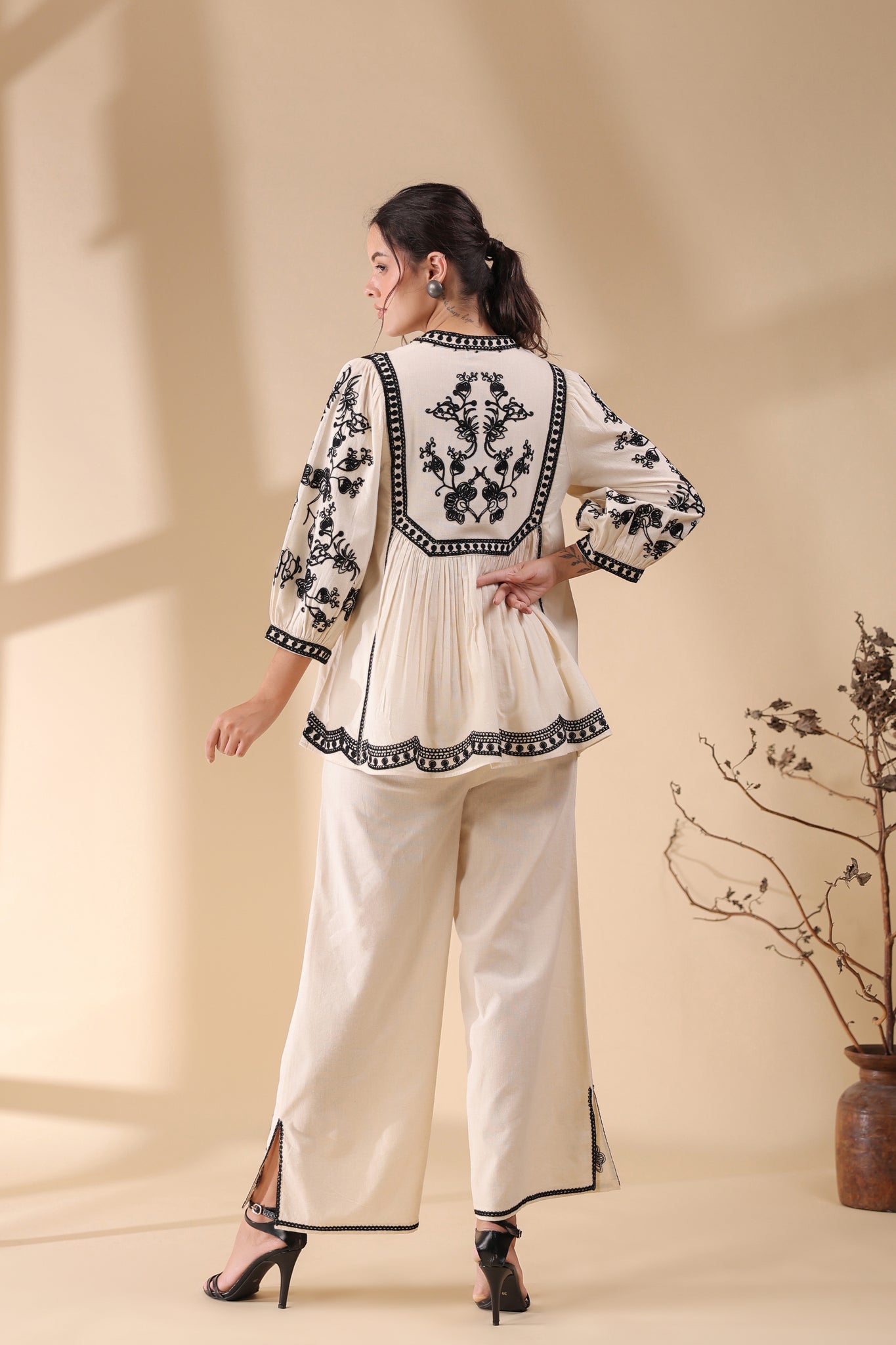 Women Cotton Linen Flex Embroidery CO-Ord Set