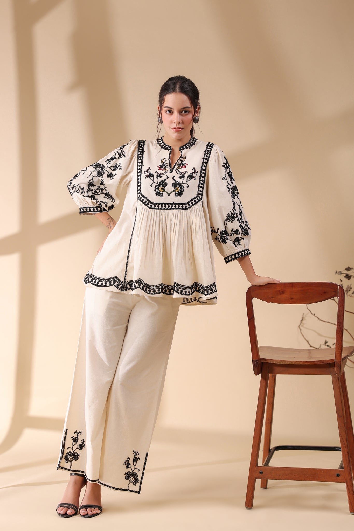 Women Cotton Linen Flex Embroidery CO-Ord Set