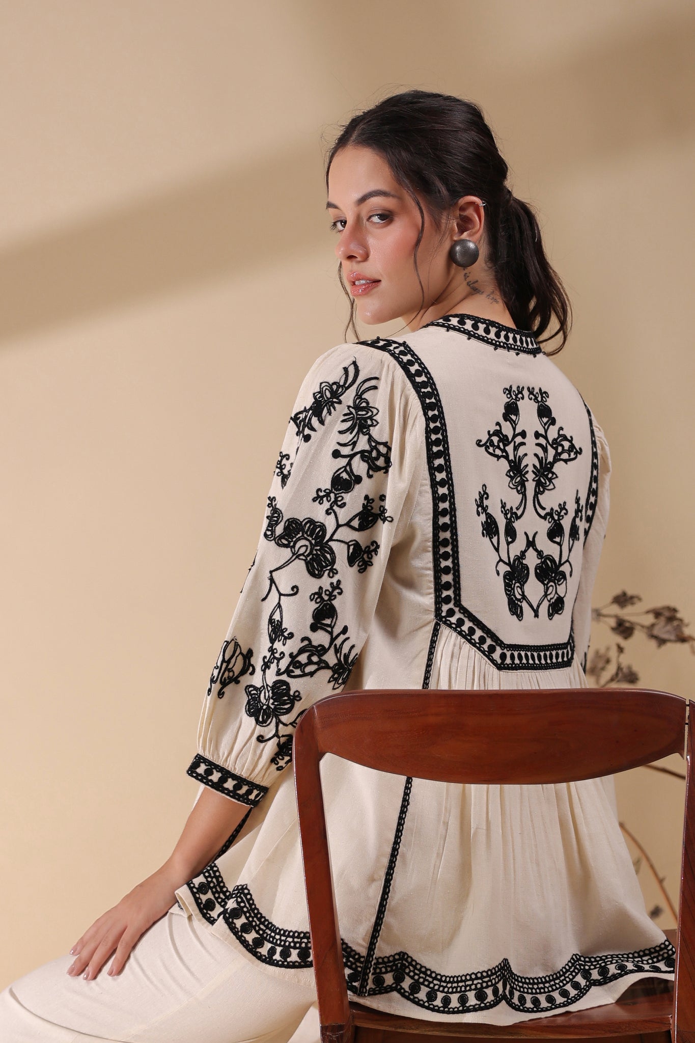 Women Cotton Linen Flex Embroidery CO-Ord Set