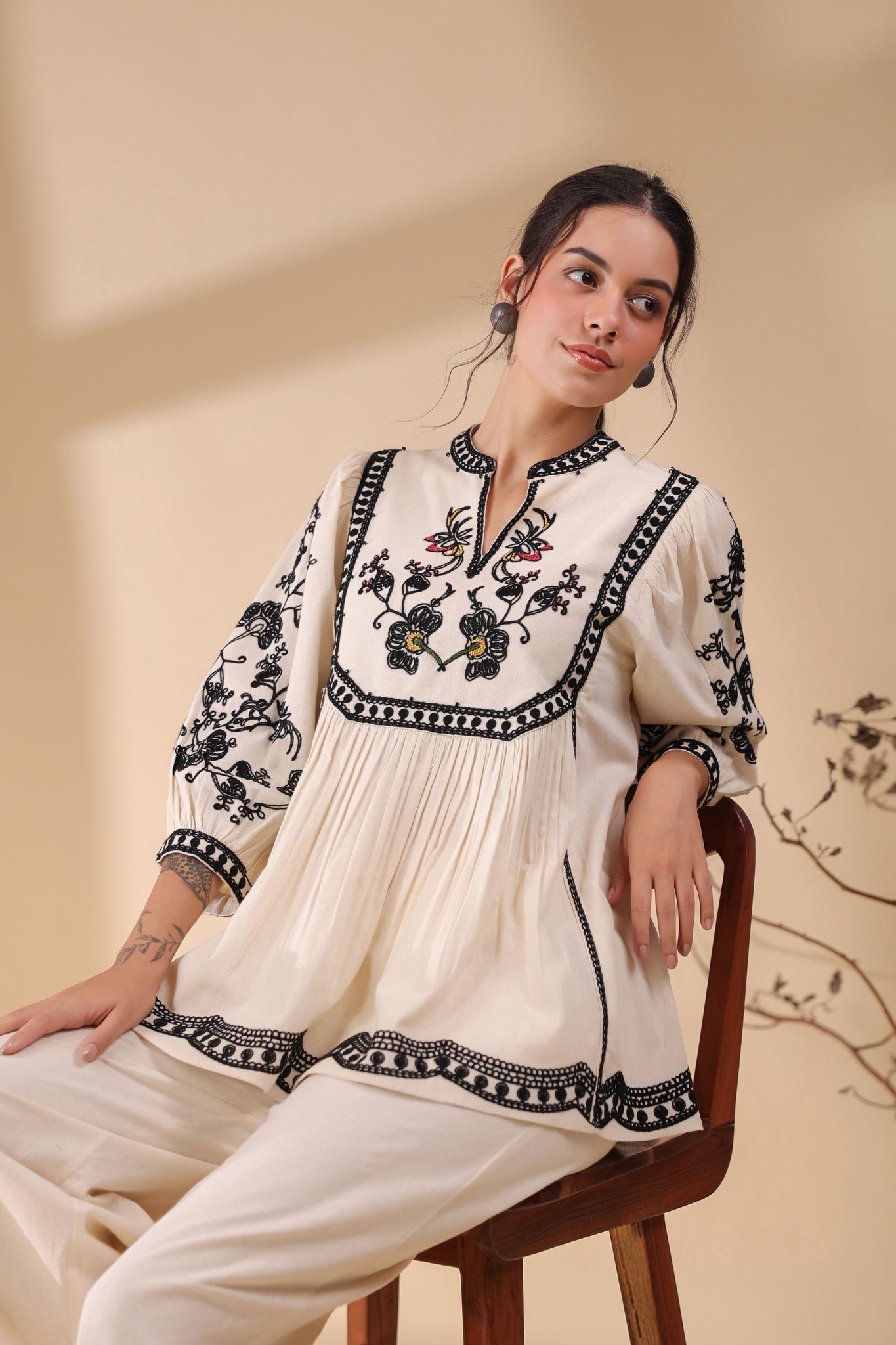 Women Cotton Linen Flex Embroidery CO-Ord Set