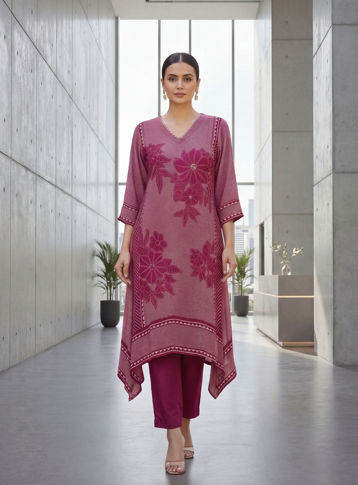 Rani & Purple Petal Elegance Kurta Set