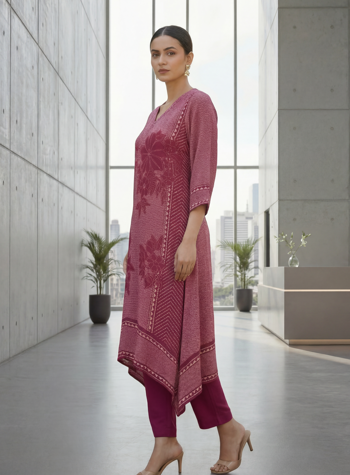 Rani & Purple Petal Elegance Kurta Set
