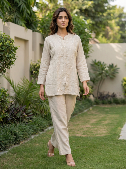 Ivory Whisper Embroidered cord Set
