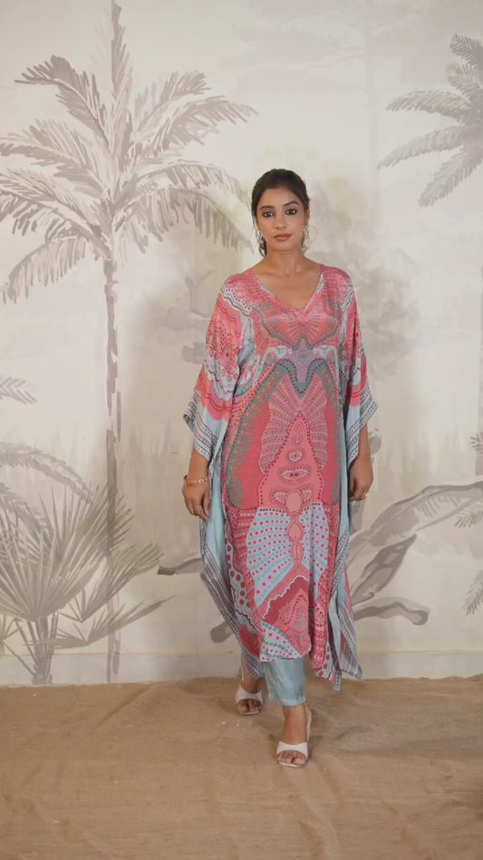 Pastel Blue Breeze Crepe Kaftan Set