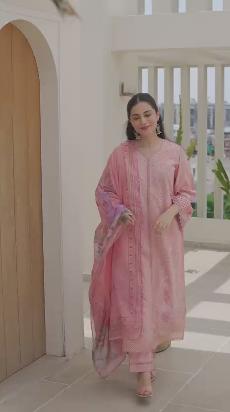 Soft Cotton Kurta set  with Floral Embroider