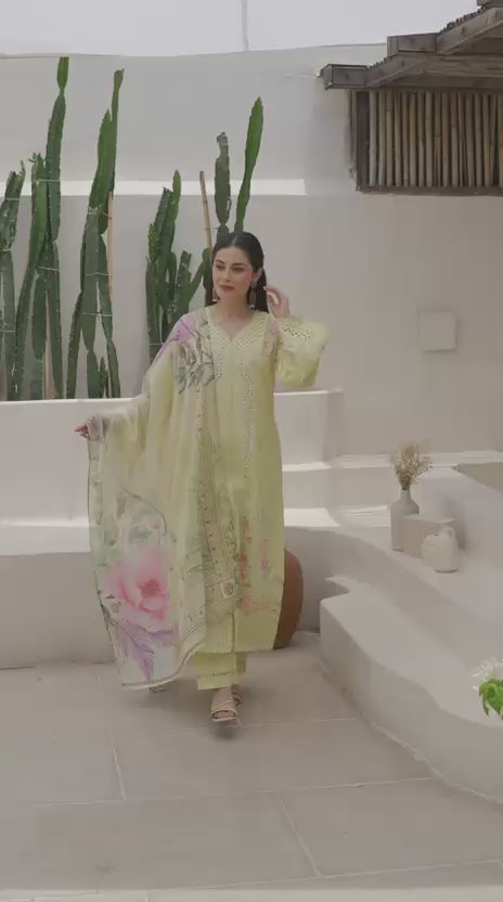 Soft Cotton Kurta set  with Floral Embroider