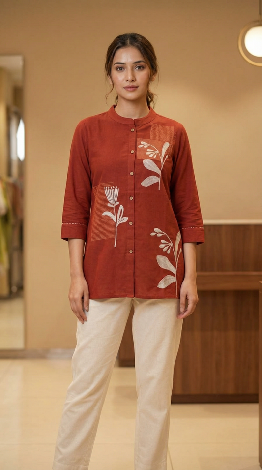 Rust Teal Urban Flora Top