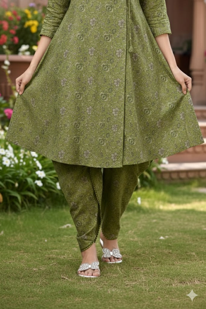Elegant Angrakha set  Olive Green & Maroon Hues