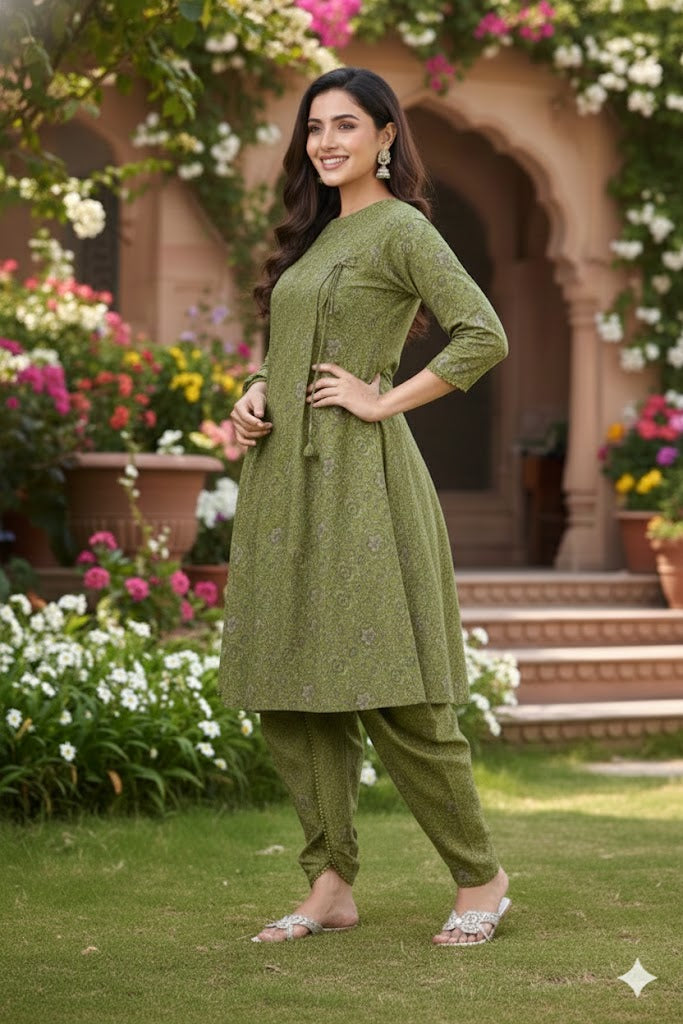 Elegant Angrakha set  Olive Green & Maroon Hues